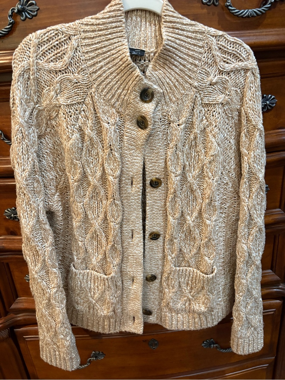 Talbots Beige Cable-Knit Button Front Cardigan - Picture 2 of 8